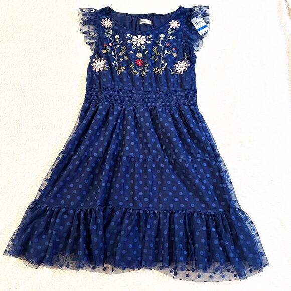 New Epic Threads Floral Dress sz XL Navy Blue Polka Dot Floral Dress - Picture 1 of 5